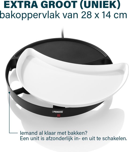 Princess Dinner4All 103080 - Gourmetstel - Grill & Bakplaat - Extra lang 2 meter snoer - 4 personen - Vaatwasserbestendig - PFAS-vrij - Uitbreidingsset beschikbaar