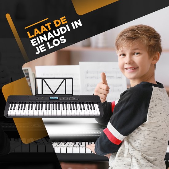 Finesse Keyboard Piano - Statief & Accessoires - 61 Keys - MIDI - Digitale Piano - Elektrische Piano - Kind - Zwart/Wit