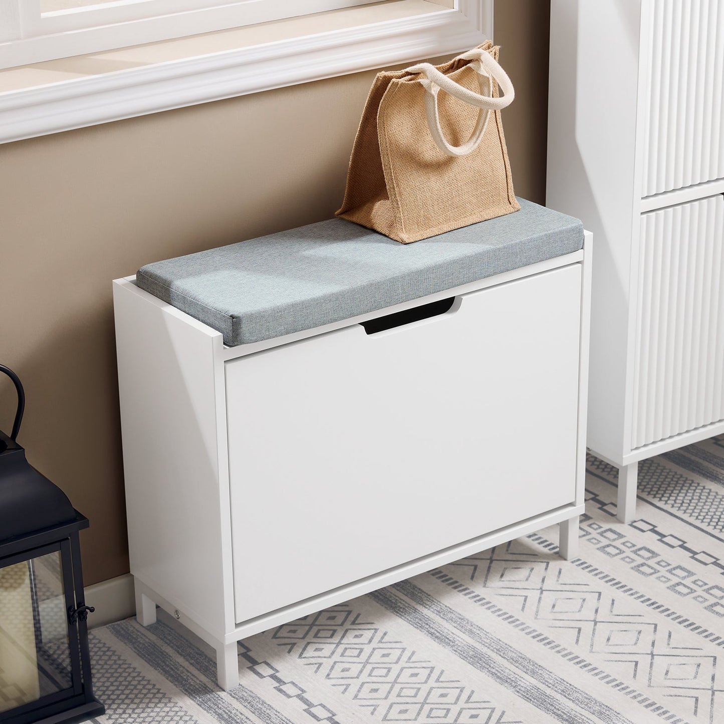 Sobuy Schoenenbank met opbergruimte en kussen – Wit – 60 x 24 x 52 cm – SoBuy FSR151-K-W