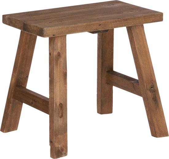 Mica Decorations Houten Krukje – Gerecycled Hout – Max. 50 kg – 38 x 28,5 x 34 cm – Bruin