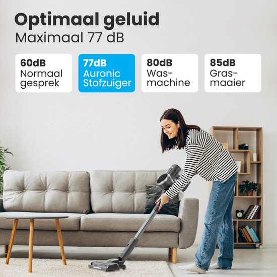 Auronic – Steelstofzuiger Draadloos – 220 watt & 23 kpa Zuigkracht – Voorzien Van Extra Accu En Wasbaar Hepa-filter – Tot 100 Minuten Gebruikstijd – Grijs Kunststof En Metaal