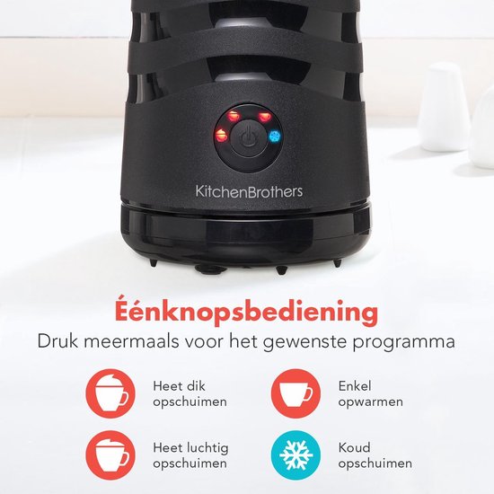 KitchenBrothers Elektrische Melkopschuimer - 4-in-1 - Melkklopper - 240 ML - Handige Melkschuimer - Zwart