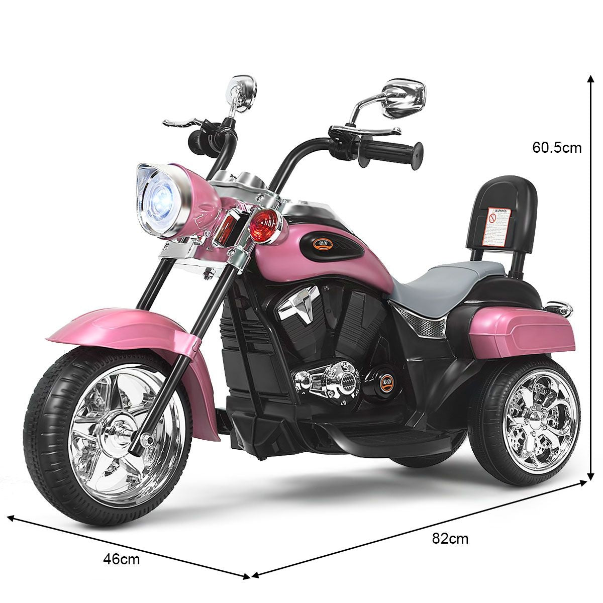Coast elektrische motorfiets - voor kinderen - met achteruitkijkspiegel - driewieler - vertelbare koplamp - vanaf 3 jaar - 6V - 2,5-3 km/u - roze