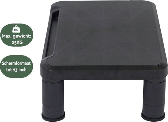 BRASQ Monitorstandaard Zwart MS100 - Monitorverhoger voor Laptop of Beeldscherm - In hoogte verstelbaar 38x24x11,2 cm