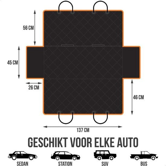 Strex Hondendeken Auto - Incl. Hondenriem En Opbergzak - Zwart - 137 x 147 CM