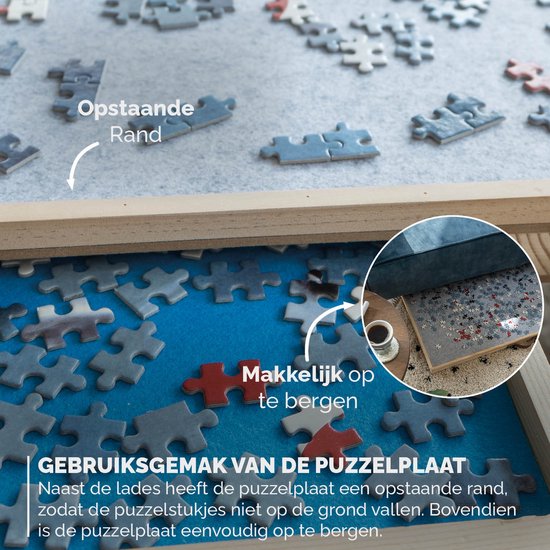 BREND BR-2224 Verstelbare Puzzelplaat met Opbergsysteem - 1500 Stukjes - Puzzelbord met Transparante Afdekplaat - Puzzeltafel met Antislip en 4 Lades