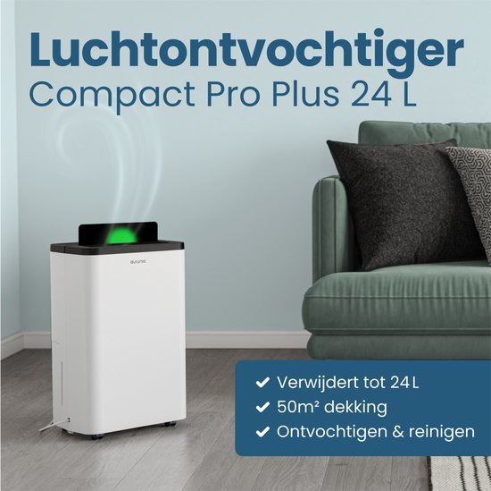 Auronic Luchtontvochtiger - Compact Pro Plus - 24L - Slaapkamer, Badkamer, Woonkamer en Kantoor - Vochtvreter voor in Huis - Wit