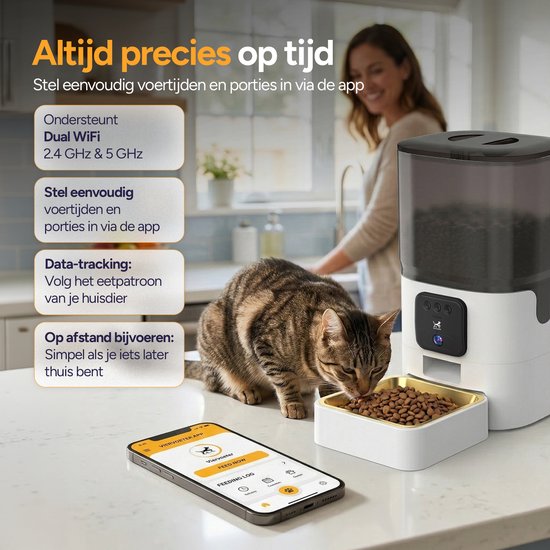 Viervoeter Feed Pro - Automatische Voerbak 6L - Kat en Hond - Voerautomaat met App - Wit