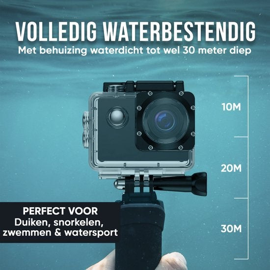 Strex Action Camera 4K 16MP - 60FPS / 30M Waterdicht / WiFi - Inclusief Accessoires - Actiecamera - Onderwatercamera