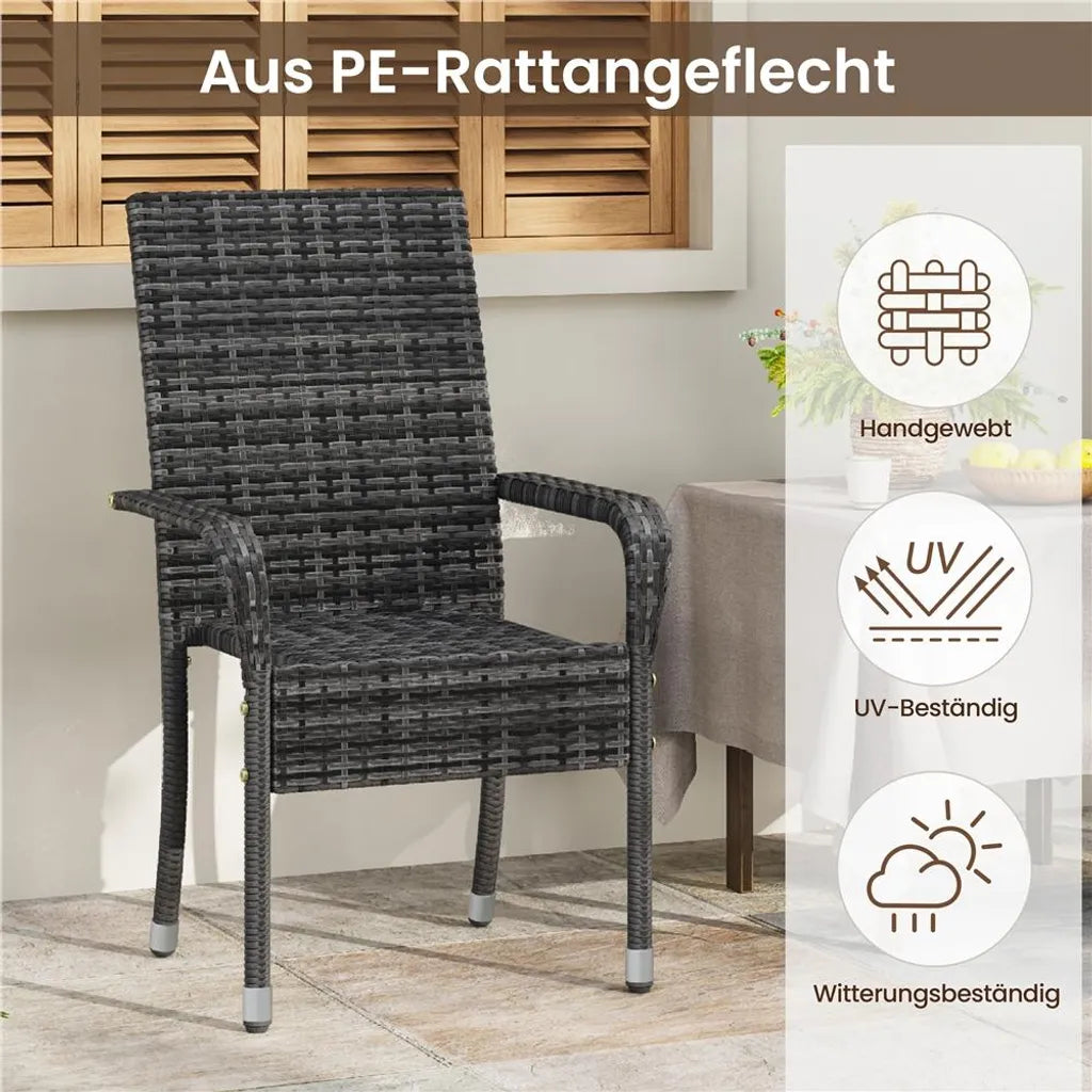 Yaheetech Tuinstoelen - Set van 2 - PE-Rattan - Stapelbaar - Armleuningen - Grijs