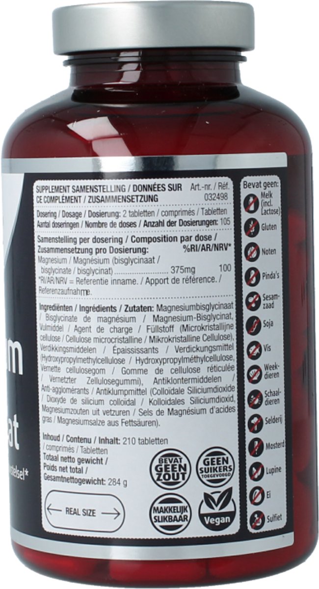 Lucovitaal Magnesium Bisglycinaat 375mg - 210 Tabletten - Voedingssupplement - Magnesium - Energie, Zenuwstelsel & Vermoeidheid