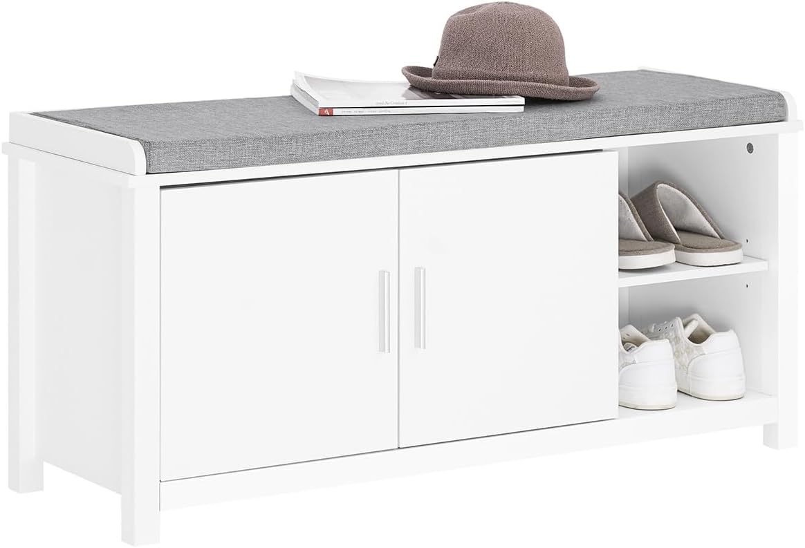 SoBuy FSR168-W Schoenenkast met Zitvlak - 2 Deuren 2 Open Vakken - 105 x 35 x 51 cm - Wit
