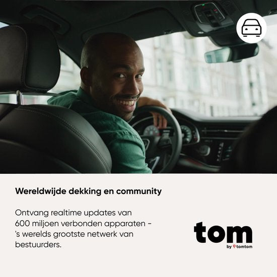 Tom by TomTom | Flitsmelder voor Auto | Waarschuwt voor Vaste & Mobiele Flitsers, Files | Zonder Abonnement | CarPlay & Android Auto | Made in Europe