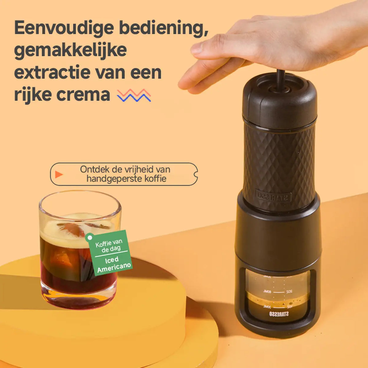STARESSO draagbare handmatige espressomachine - capsules en gemalen koffie