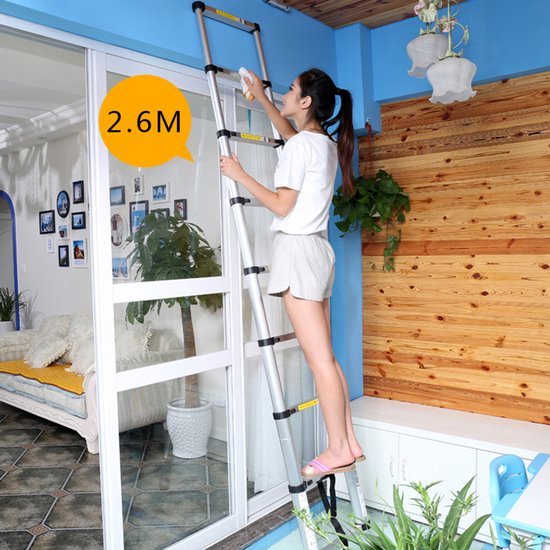 Telescopische Ladder - Telescopische Vouwladder - Werkhoogte - Aluminium - Geschikt voor Particulier en Professioneel Gebruik - Telescopische Vouwladder - Max. Belasting 150 kg