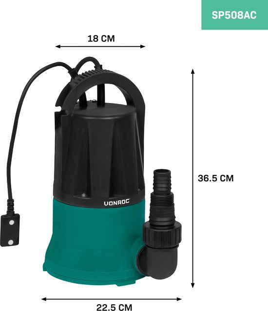 VONROC Dompelpomp – Vlakzuigend & Sensor – 6000 l/u – 400 W – Zwart