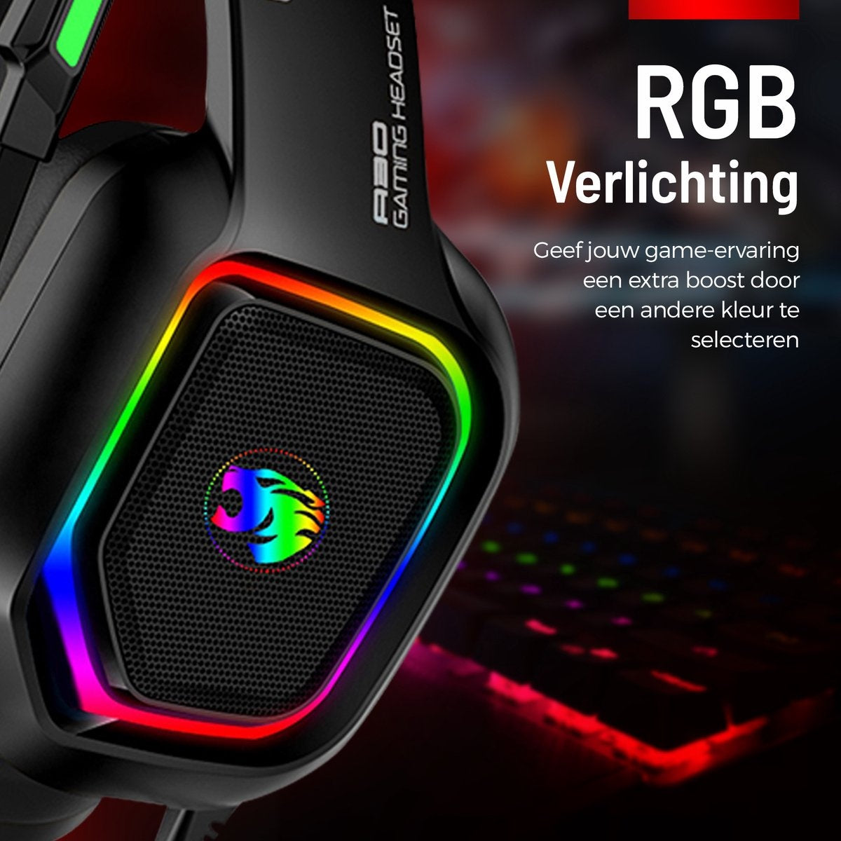 URGOODS Gaming Headset – Virtueel 7.1 Surround Sound  – 1 m kabel – Zwart/RGB