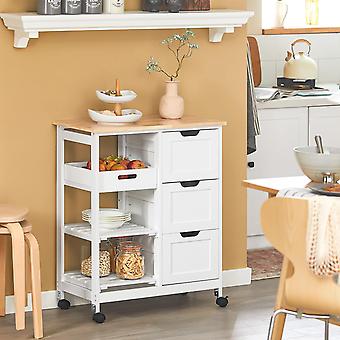 SoBuy -  Keukentrolley - 3 Grote Lades - 85 x 23 x 46 cm - Wit