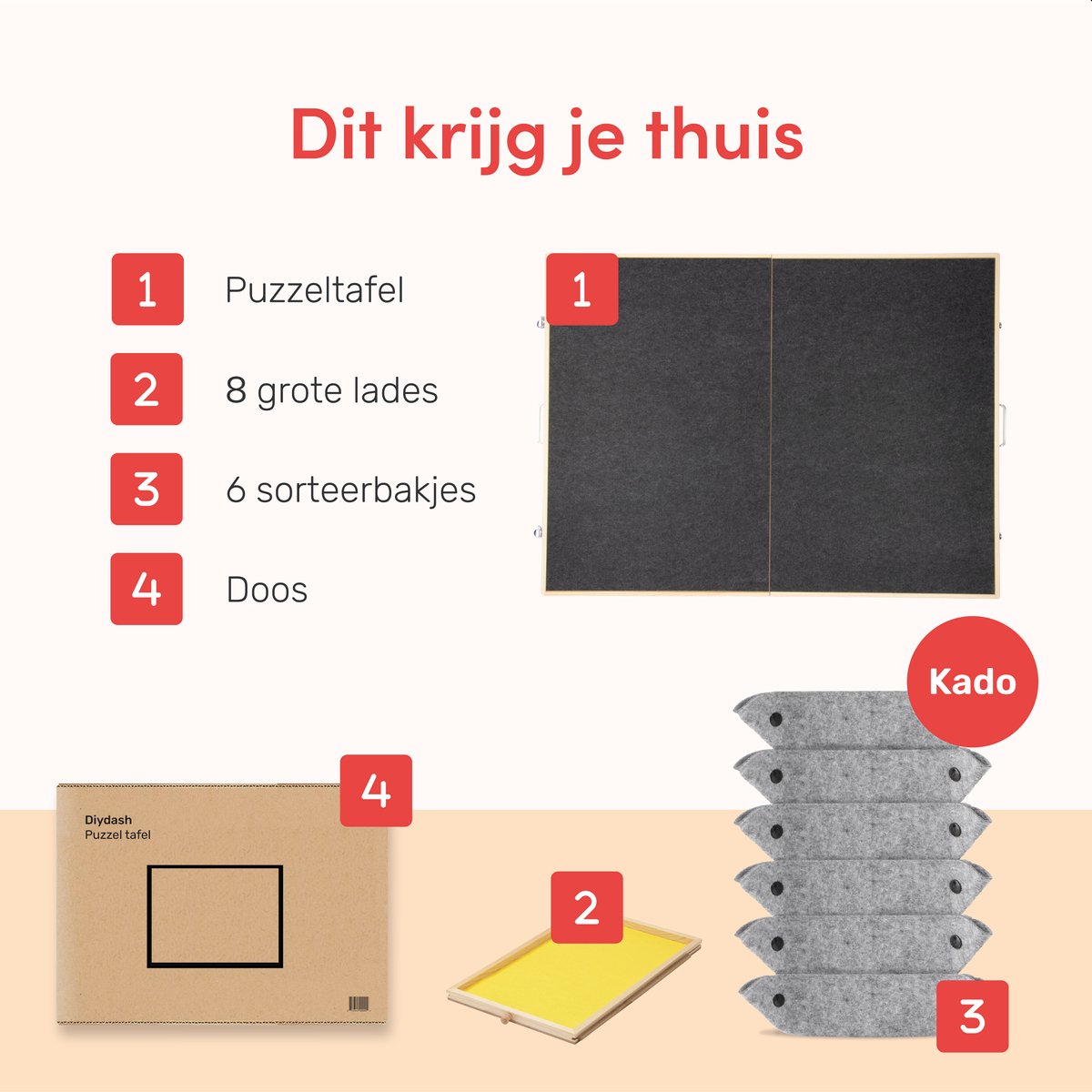 DIYDash Puzzeltafel XL Met Opbergsysteem - 2000 Stukjes - 8 Gekleurde Lades En Deksel - Inklapbaar - Mat - Bord - Plaat - Plank - Deluxe - Rolmat - Kleed - Voor Legpuzzels - 1000 - 1500