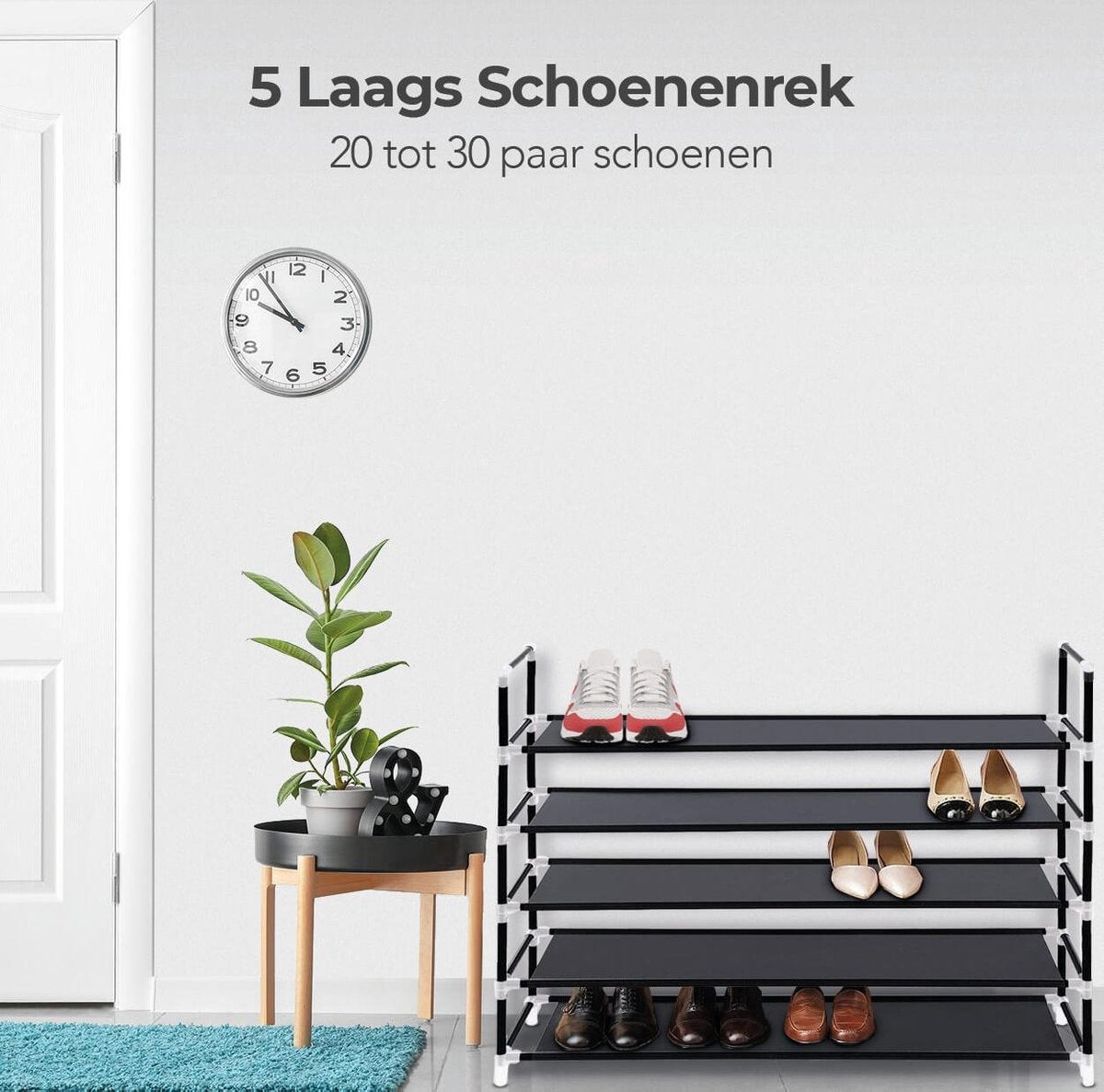 LifeGoods Schoenenrek - 5 Laags - Schoenenkast - Opbergsysteem 30 Paar Schoenen - Kunststof - Zwart