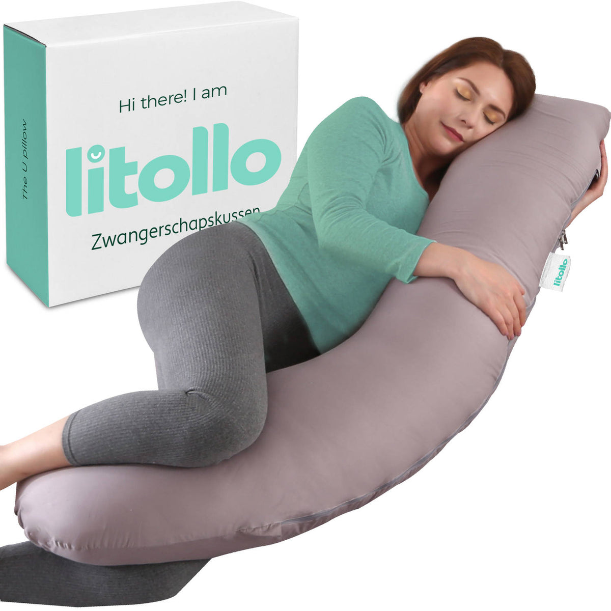 Litollo Zwangerschapskussen – J-vorm & Ergonomisch – 145 x 50 cm – Afneembare Hoes – Grijs