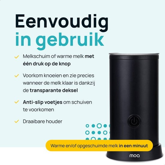 MOA Elektrische Melkopschuimer –  Verwarmen – 550W – 10,5 x 10,5 x 19,5 cm – Zwart