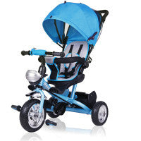 Spielwerk Driewieler met Duwstang \u2013 Afneembare Mand Zonnekap - Blauw