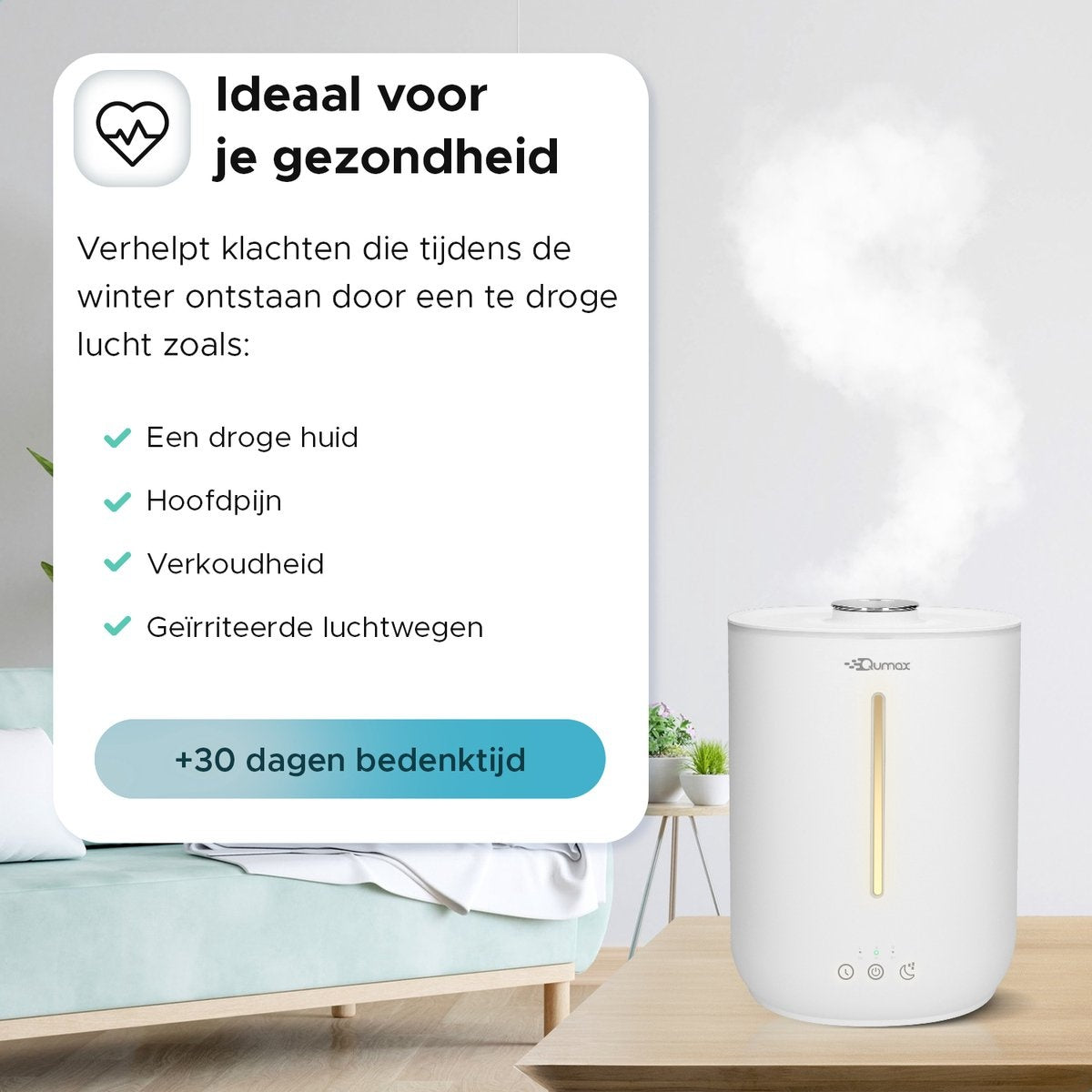 Qumax Luchtbevochtiger met Aromatherapie – Humidifier – Vernevelaar – Verschillende Standen – Stil Ontwerp – 2,8L