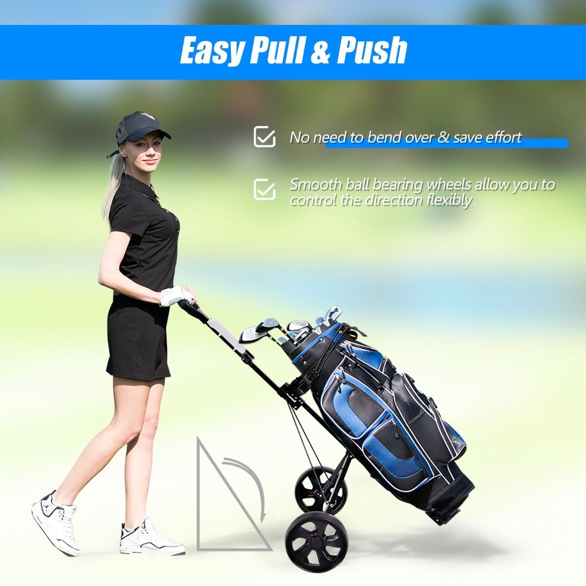 Coast Opvouwbare Golf Trolley van Staal 2-Wiel met Scorekaarthouder – Zwart – 140 x 63,5 x 113 cm