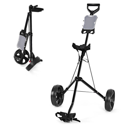 Coast Opvouwbare Golf Trolley van Staal 2-Wiel met Scorekaarthouder – Zwart – 140 x 63,5 x 113 cm