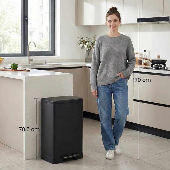 Bayt Prullenbak - Prullenbak 60 Liter - Pedaalemmer 60 liter - Vuilnisbak 60 liter - Afvalbak - RVS - Zwart