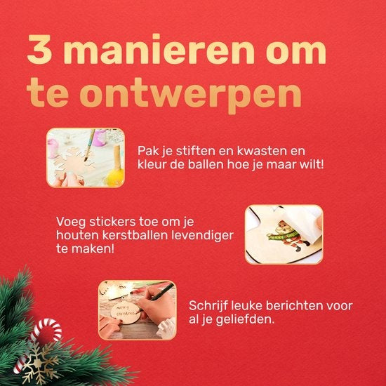 Giftmas Houten Kerstballen – Kerstversiering voor Binnen – Kerstbal van Hout – Kerst – ⌀6,5cm - 50 Stuks