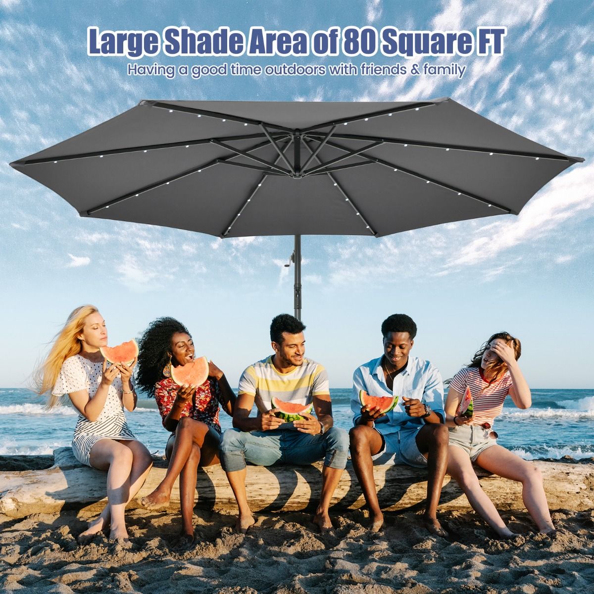 Coast Tuinparasol met LED-verlichting - 3 meter - Kantelbaar - Inclusief zandzakken - Donkerblauw