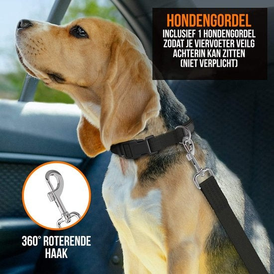 Strex Hondendeken Auto Achterbank en Kofferbak - 137 x 147 CM - Beschermhoes - Hondenkleed - Honden Deken Auto Achterbank - Incl. Hondenriem En Opbergzak - ZWART