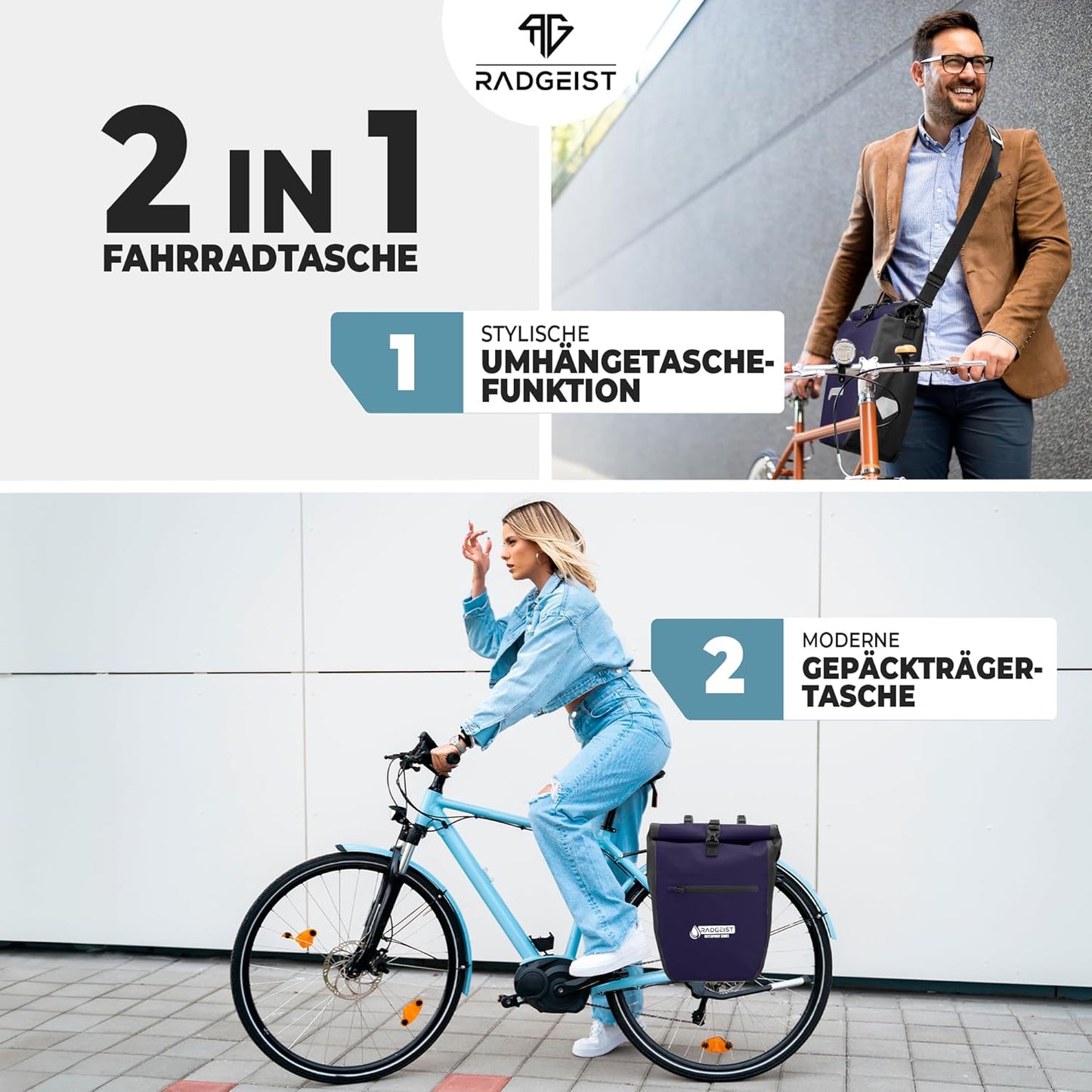 Fietstas voor bagagedrager - Tas voor fietsbagagedrager - Bagagedraagtas waterdicht & schoudertas - Fietstas met reflectoren