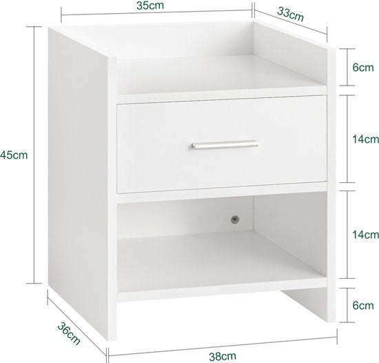 SoBuy FBT66-W Nachtkastje Wit – Bijzettafel met Lade en 2 Planken – Veelzijdig Salontafel voor Slaapkamer, Woonkamer & Hal – MDF