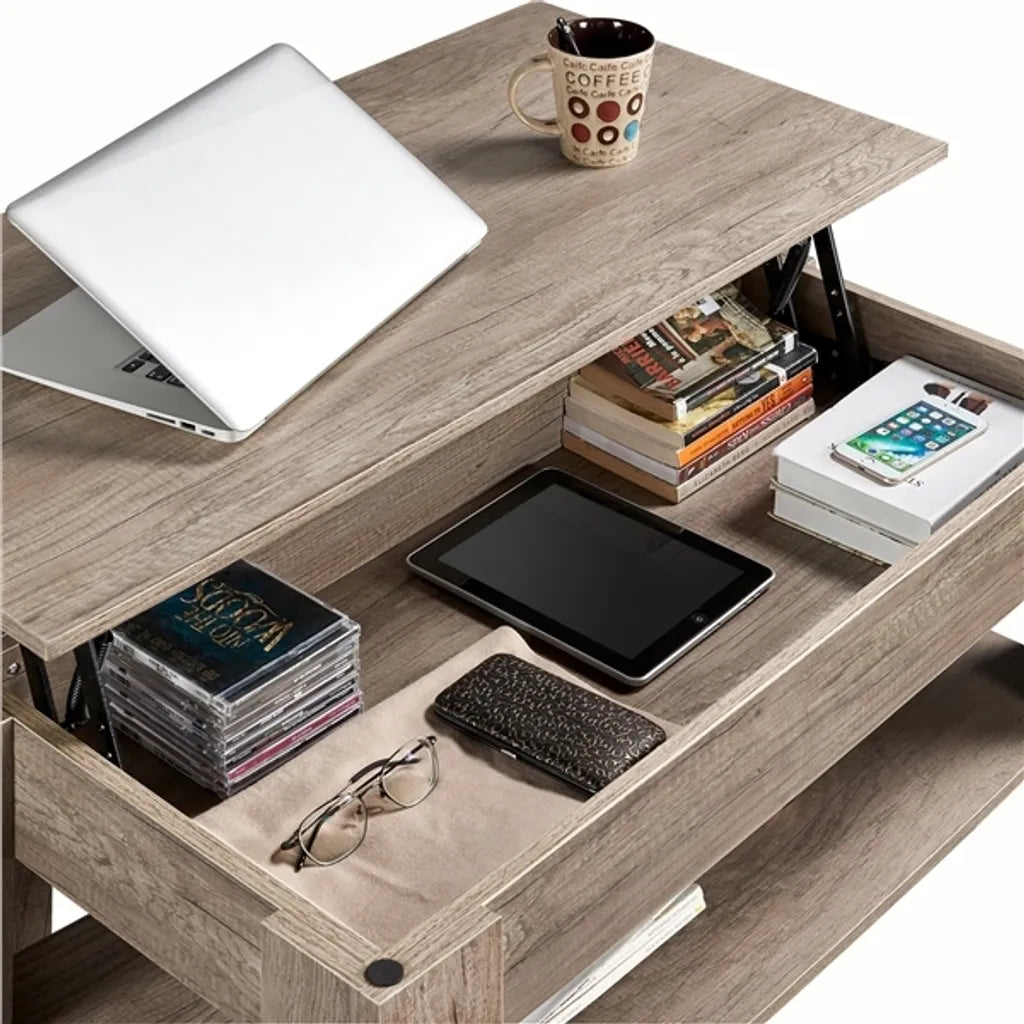 Yaheetech Salontafel met Verstelbaar Tafelblad en Opbergruimte - Espresso - 98 x 50 x 41,8 cm