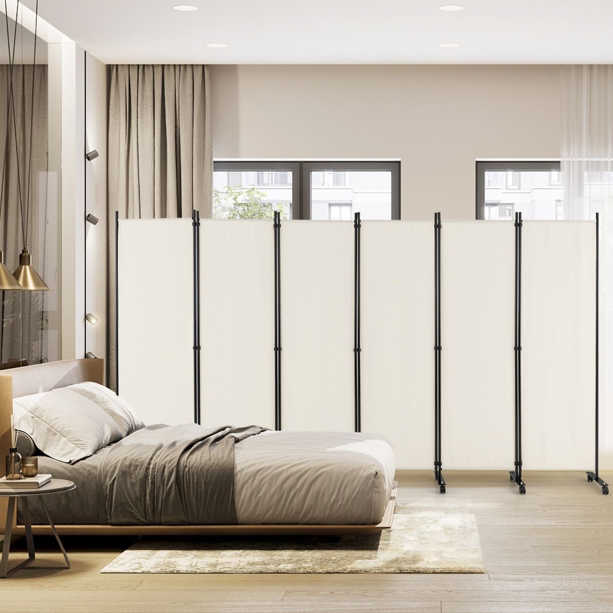 Coast Opvouwbare Kamerscherm 6-Panelen met Vergrendelbare Wielen - Wit - 334,5 x 172 cm