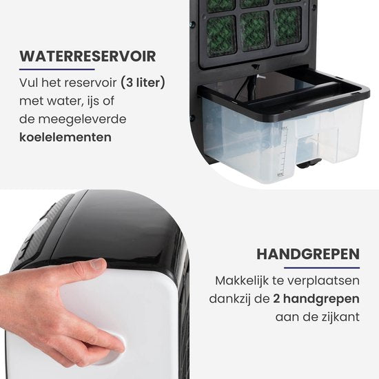 HomeTech FL-1701R Mobiele Aircooler met 3 Snelheden - Luchtkoeler Verrijdbaar met Afstandsbediening - 3 Bedrijfsmodi en Timer - Zwart/Wit