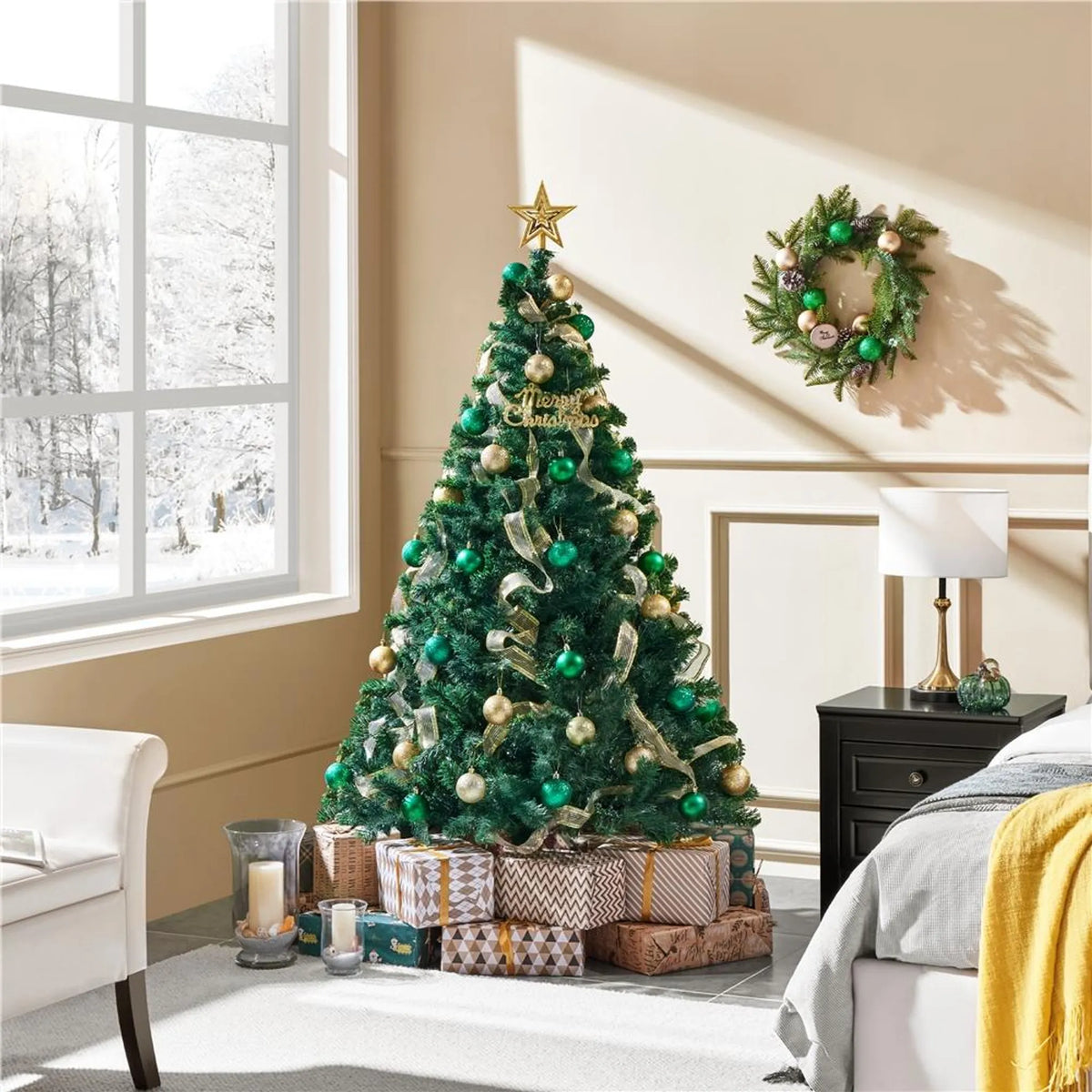 Yaheetech Kunstkerstboom - Groen - 110 x 183 cm - Opvouwbare Metalen Standaard