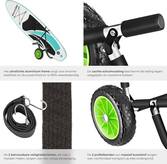 tectake® Opvouwbare Transportkar voor Surfplank - Ruimte voor 1 Board - Trolley voor Opblaasbaar SUP Board - Karretje voor Opblaasbare Kano of Kajak - Buggy voor Stand-up Paddle of Surfboard