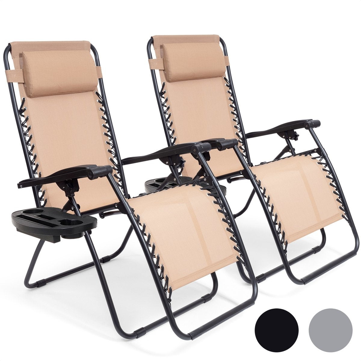 LifeGoods Opvouwbare Tuinstoelen - 2 Stuks - 30°-90° Verstelbaar - Metaal - Beige