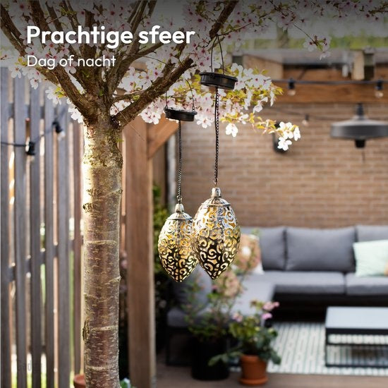 Gadgy Solar Hangende Oosterse Lantaarns – Set van 2 -  Zonne-aangedreven– Brons – 20 x 10 cm