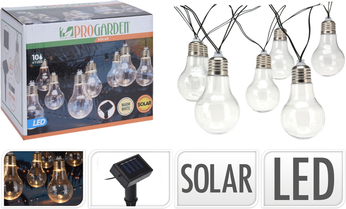 Feestverlichting - Solar - 10 LED Lampen - Transparant - Warm Wit