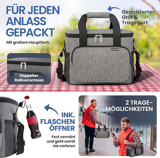 HELDENWERK Grote koeltas, opvouwbaar, geïsoleerde koelbox, thermotas, lekvrij en waterdicht, picknicklunchtas, ontbijttas, thermotas, isoleertas