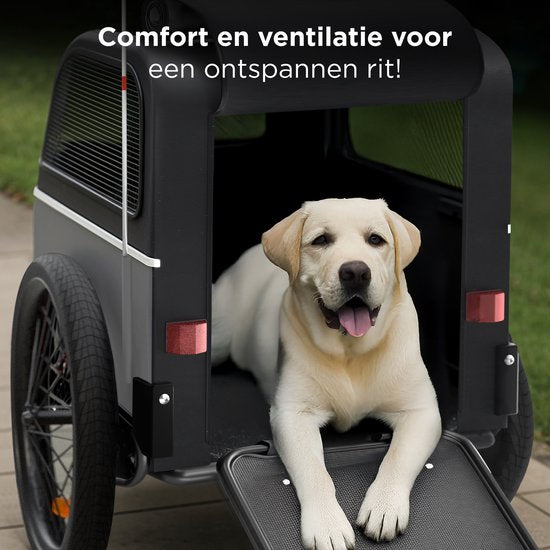 TrevoPet® Hondenfietskar XL - Opvouwbare Fietskar Hond - Hondenkar met Loopplank, Veersysteem & Weerbestendig - Geschikt voor E-Bikes - 45 kg - Grijs
