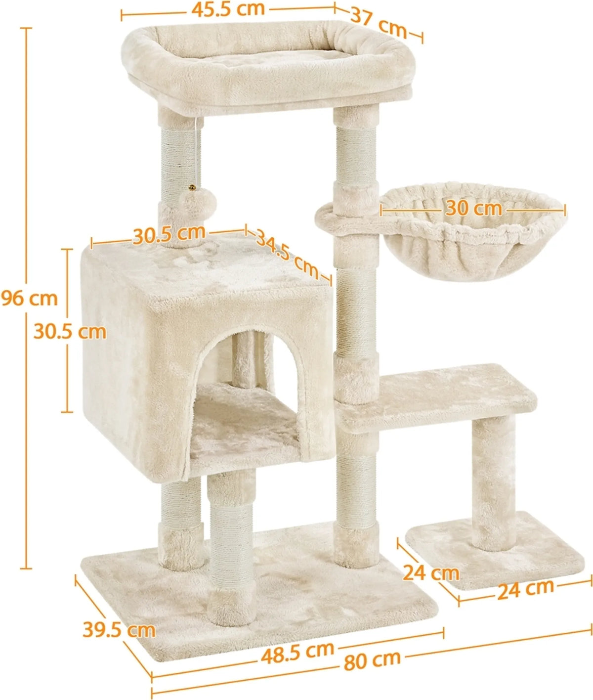 Yaheetech Krabpaal met Grot en Ligmuld - 96 cm hoog - 80,5 x 39,5 cm - Beige