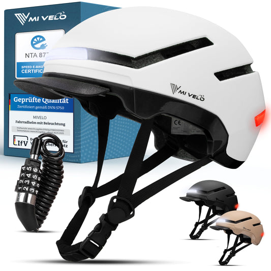 MiVelo Nova fietshelm - wit maat M 54-58 cm - led verlichting voor en achter - NTA 8776 tot 45 km/h
