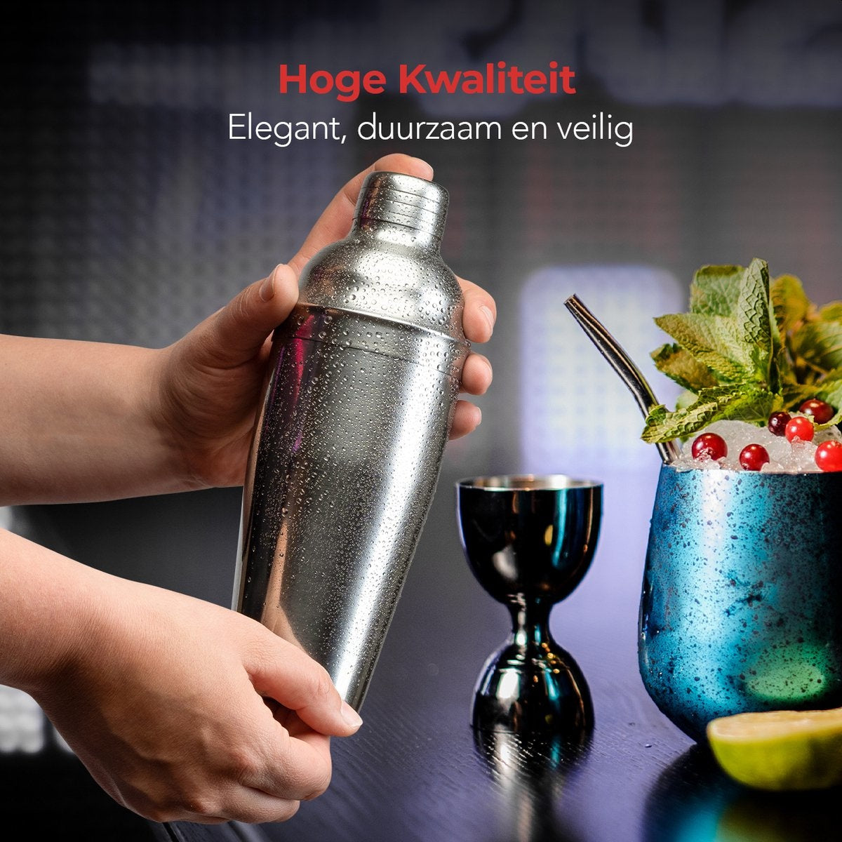 KitchenBrothers Cocktail Set met Cocktailshaker - 13 Delig - Complete Set - Cadeauverpakking - RVS