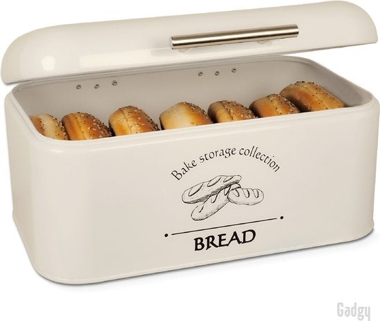 Gadgy Broodtrommel - Met Klepdeksel en Kruimelrek - Brooddoos - Off White - Metaal - Brood Bewaardoos